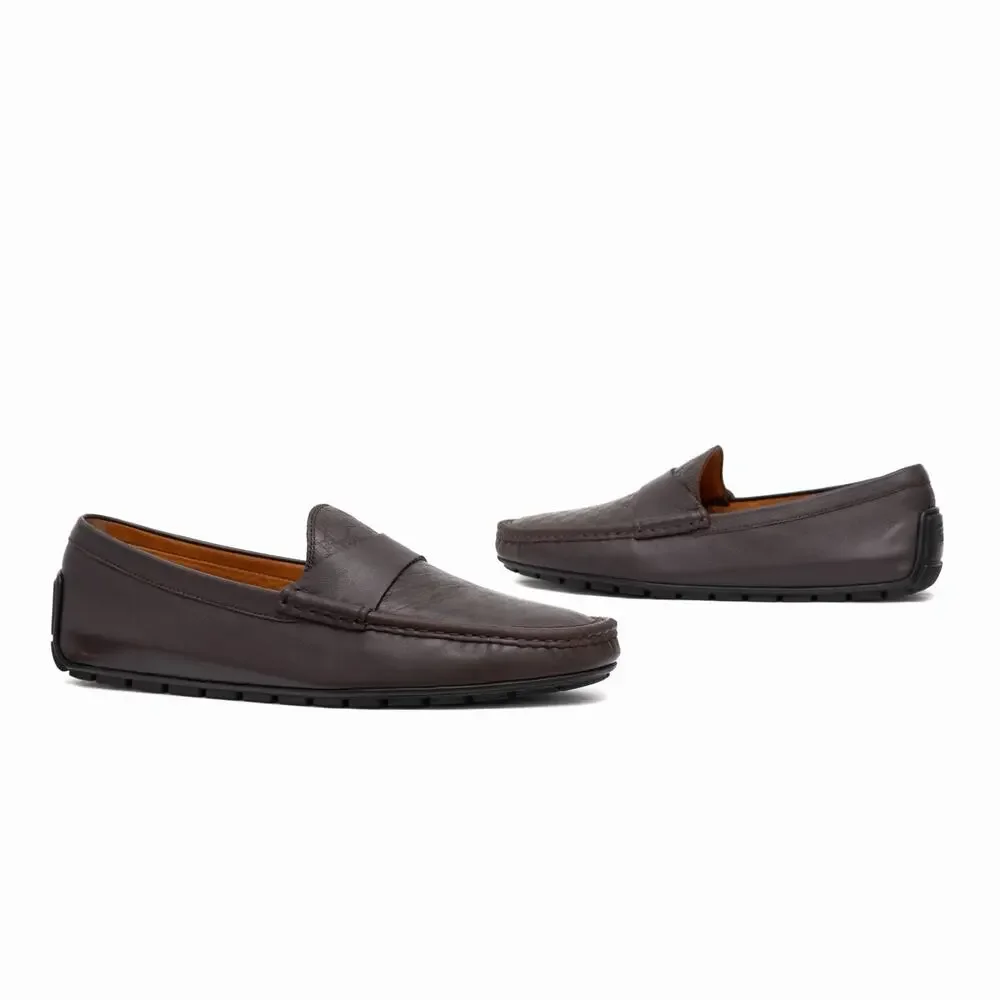 Gucci GG Microguccissima Monogram Brown Leather Loafers Mocasin US 10